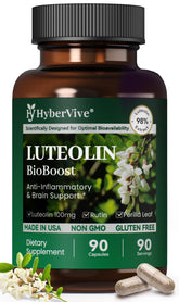 HyberVive Luteolin: bouteille de capsules prête à l’emploi, soutien cognitif potentiel.