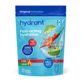HYDRANT électrolyte en poudre Chili Lime dans emballage, hydratation rapide et pratique.
