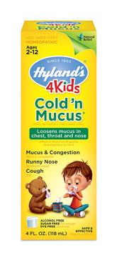 Hyland's 4 Kids rhume et mucus: bouteille facile à doser pour les enfants.