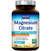Innate Vitality Magnésium Citrate – flacon et capsules pour relaxation.