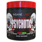 Bouteille Insane Labz Psychotic en rouge prête pour énergie durable pendant l'entraînement.