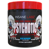 Psychotic d'Insane Labz, flacon framboise bleue, énergie durable et concentration améliorée.