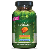 Frontale de la bouteille Irwin Naturals bloqueur glucides 3-en-1 pour un équilibre métabolique possible.