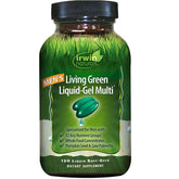 Irwin Naturals Living Green Liquid-Gel Multi: bouteille visible pour soutien nutritionnel quotidien possible.