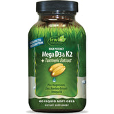 Irwin Naturals Mega D3 & K2 Turmeric — Bouteille, soutien des os et immunité.