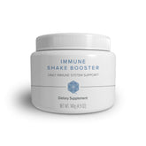 Bouteille Isagenix Immune Shake Booster montrant le produit et son soutien immunitaire potentiel.