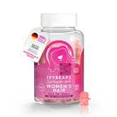 IvyBears montre la bouteille de vitamines cheveux, routine quotidienne pratique.