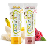 Dentifrice Jack N' Jill pour tout-petit avec goût banane-framboise agréable.