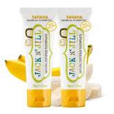 Dentifrice Jack N' Jill bébé banane, pâte agréable pour brossage quotidien sans fluor.