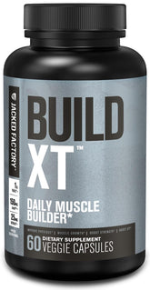 Jacked Factory Build-XT: bouteille et pilules véganes pour l’entraînement.