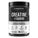 Jacked Factory Creatine + Taurine, bouteille affichant l'emballage et son aspect neutre, hydratation possible.
