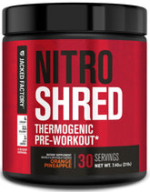 Nitrosurge Shred de Jacked Factory, poudre orange-ananas prête à stimuler énergie et pompes.