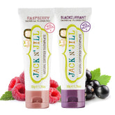 Dentifrice Jack N' Jill sans fluorure pour tout-petits, duo de tubes pratiques.