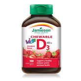 Jamieson vitamine D pour enfants en comprimé à mâcher au goût fraise, soutien des os et des dents.