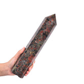 JIC Gem obélisque en agate rouge brésilien, équilibre émotionnel et énergie centrée.