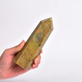 Obélisque JIC Gem en jaspe vert et quartz avec six facettes pour énergie équilibrante