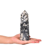 JIC Gem obélisque tourmaline noire et quartz blanc, décor élégant pour méditation et grille cristal