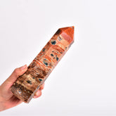 Pointe obélisque JIC Gem en pierre soleil et apatite bleue, énergie concentrée pour Reiki.