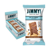 JimmyBar barre proteine chocolat lait cacahuetes, collation proteique ideale.
