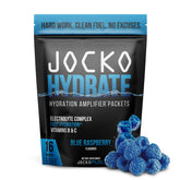 Jocko Fuel Hydrate Framboise Bleue, sachet d'électrolytes pour hydratation rapide pendant l'effort.