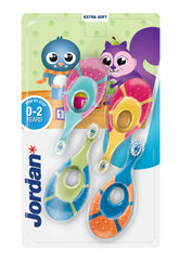 Jordan* front view of the toothbrush pack showing four colors and compact head benefit