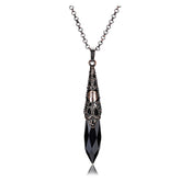 Pendentif Jovivi obsidienne noire en bronze avec fleur, idéal pour méditation.