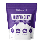 Just Ingredients Mountain Berry Protein Powder — bouteille montrant le flacon et le goût fruits des bois