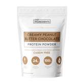 Just Ingredients protéine poudre, texture chocolat-beurre-arachide crème, idéale pour boissons protéinées et pâtisseries.
