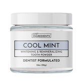Just Ingredients Poudre Dentaire Réméralisante — pot frontal, brossage renforçant l'émail