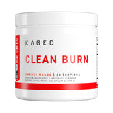 Kaged Clean Burn sur la bouteille et l'étiquette orange, énergie durable pour vos entraînements.