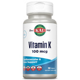 KAL 100 mcg K1 Tablettes, bouteille visibles, soutien nutritionnel quotidien potentiel.