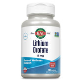 KAL Lithium Orotate 5 mg : bouteille PCR durable pour stockage sûr.