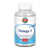 Flacon KAL Omega 3, présentation bouteille, soutien potentiel pour le cœur et le cerveau.