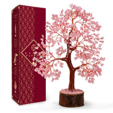 KARMAPLEDGE arbre de vie quartz rose sur socle bois, énergie apaisante pour la maison