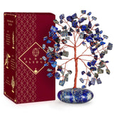 KARMAPLEDGE Lapis Lazuli arbre de vie sur base pierre, calme et concentration au bureau.