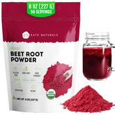 Kate Naturals poudre de betterave bio dans un pot, prête à ajouter couleur et nutriments.