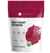 Kate Naturals poudre de betterave emballage prête à l’emploi pour smoothies.