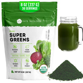 Kate Naturals Poudre Super Greens – bouteille verser pour démarrer votre journée en énergie naturelle.