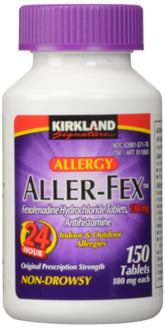 Kirkland Signature Aller-Fex: boîte de comprimés 180 mg, pratique pour usage quotidien.