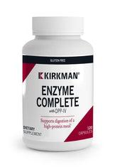 Kirkman Enzyme Complete DPP-IV, bouteille de capsules, soutien digestif pour repas variés.