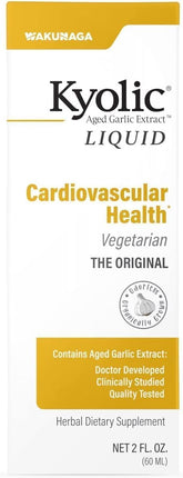 Kyolic extrait ail age – bouteille liquide, soutien potentiel au bien-être cardiovasculaire.