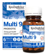 Kyolic Kyo-Dophilus Multi 9 – Bouteille visible, soutien digestif potentiel et équilibre intestinal.