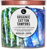 Tampons L. coton biologique avec applicateur compact, confort et discrétion.