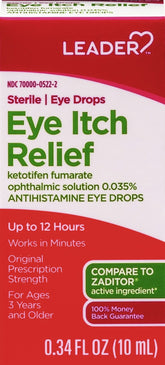Leader gouttes yeux – flacon 0,34 oz pour soulagement rapide lors d’allergies oculaires.