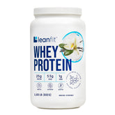 LeanFit WHEY Vanille, pot vu de face, pratique pour démarrer la journée.