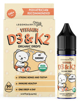Gouttes Legendairy Milk D3 K2 pour bébé dans la bouteille, préparation simple.