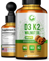LEGRANO gouttes D3 K2 huile-noisette, flacon et compte-gouttes facilitant l'absorption.