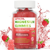 Gummies LETSCOL magnésium glycinate en bouteille framboise soutiennent le repos.