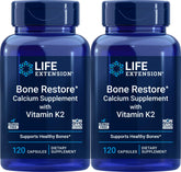 Life Extension Bone Restore: bouteille de gélules, calcium et vitamine K2 pour le soutien osseux