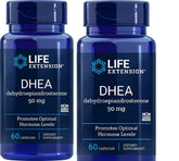 Life Extension DHEA 50 mg, bouteille, dosage clair et pratique.